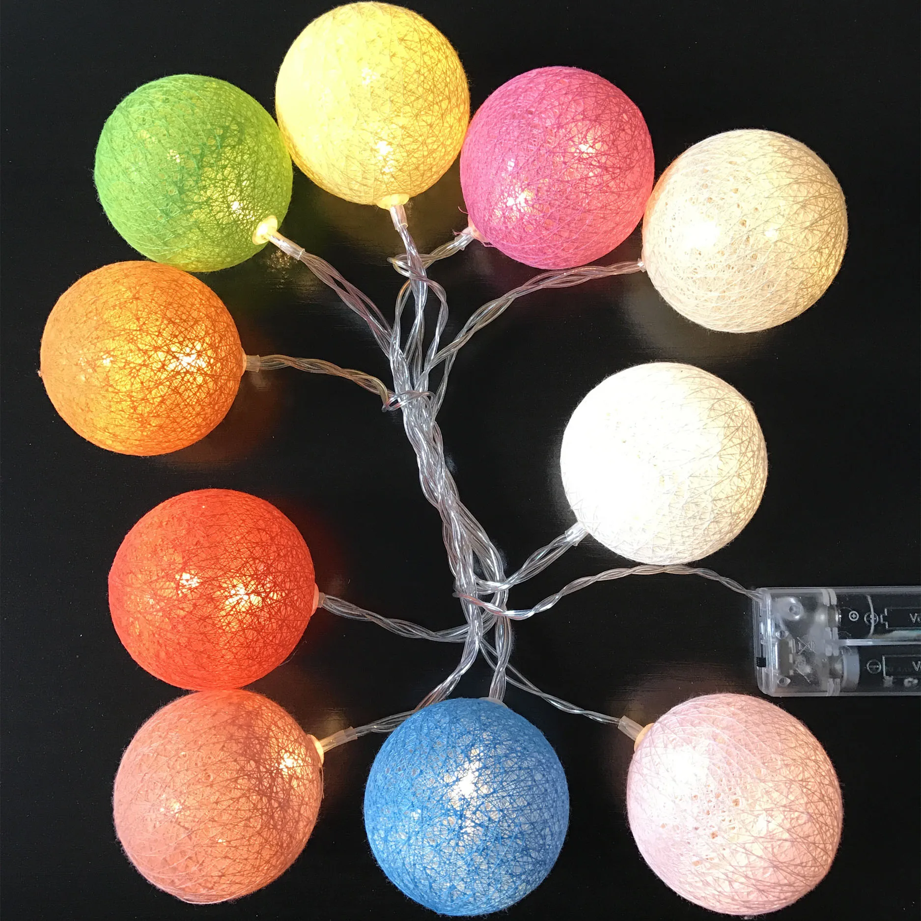 

LED 10 Lamp Cotton Ball Christmas Light Hollow Spheres Battery-New Year Festival Decorations LED String Lights Wholesale