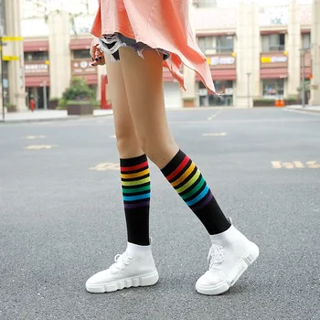

Women's stockings autumn and winter models ladies stockings rainbow striped stockings Korean fashion warm boots stockings