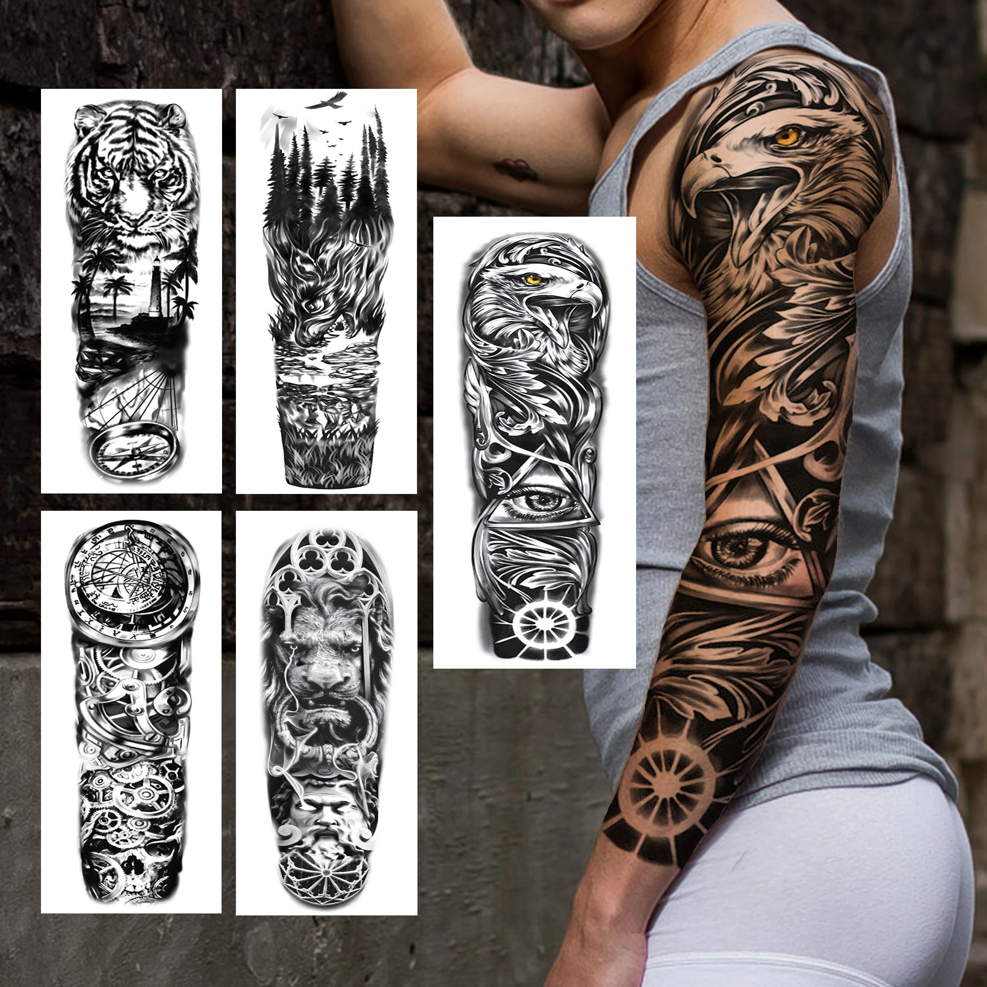 Evil Clown  Long Mesh Temporary Tattoo Sleeve