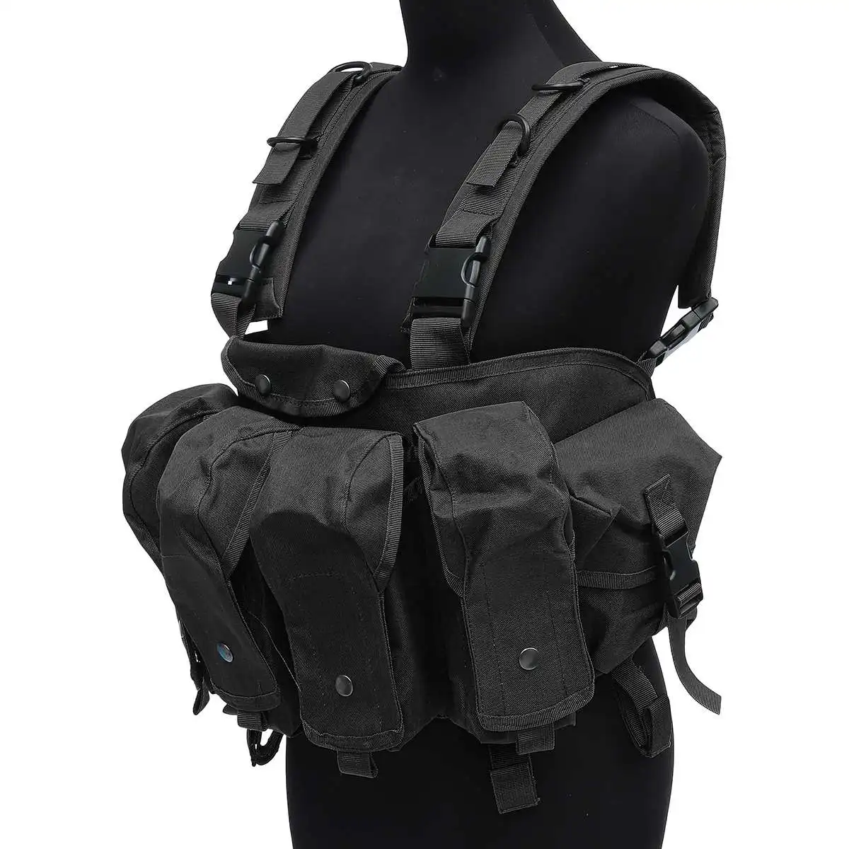 Black Outdoor Tactical Vest Combat Game Waistcoat Training Storage Carrier Belly Pocket Special Forces Waistcoat Equipment Unisex - Color: Black