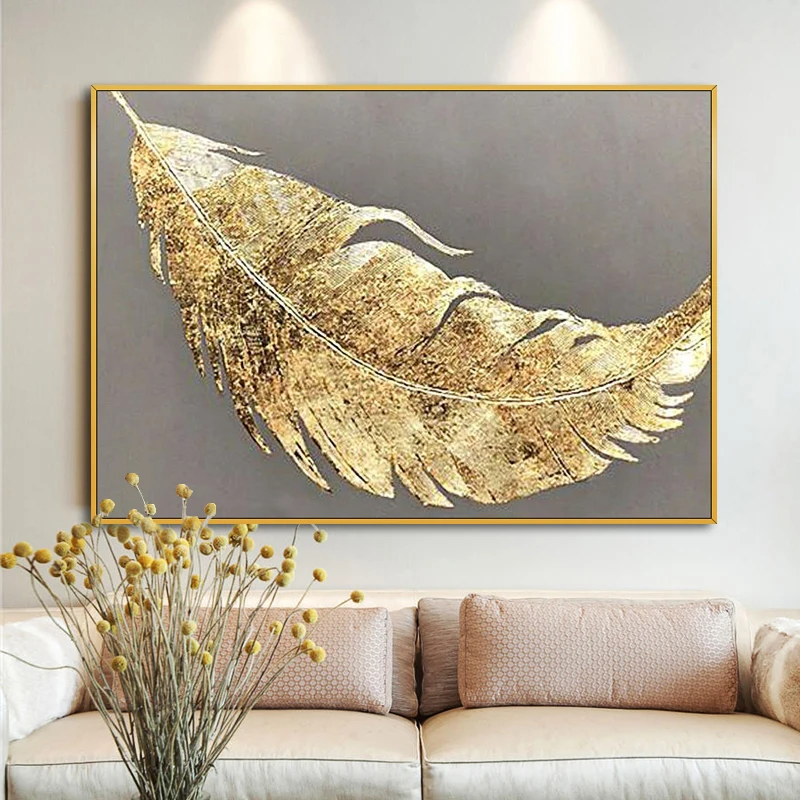 

Golden leaves hand painted oil painting porch living room sofa decorative painting modern light luxury style custom size