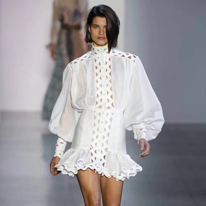Bodycon-Dress-Women-Lantern-Long-Sleeve-High-Waist-Ruffle-Hem-White-Dress-Female-2019-Autumn-Hollow