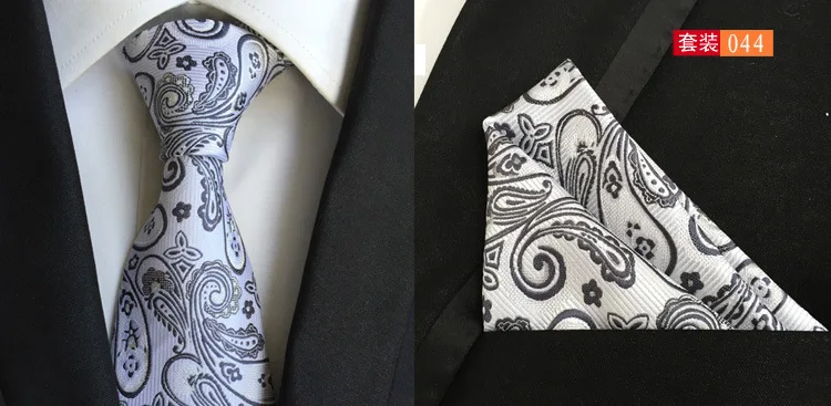 Модный цветочный галстук "пейсли" для мужчин 8 см шелковый Набор платков и галстуков для свадьбы Одноцветный галстук носовой платок наборы - Цвет: 044