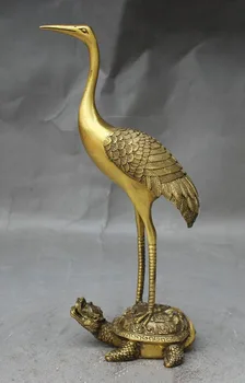 

China FengShui Pure Bronze Sculpture Crane Stand Dragon Turtle Tortoise Statue
