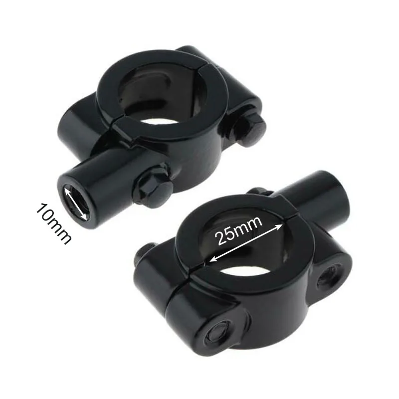 Black-25mm-M10 Пара 7/" дюймов 22 мм 25 мм руль 10 мм 8 мм резьба мотоцикл зажим для крепления зеркала зеркало заднего вида держатель адаптер серебристый черный - Цвет: Black-25mm-M10