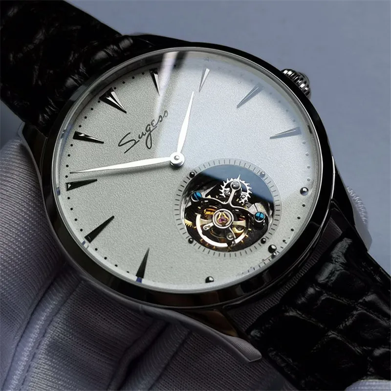 Оригинальные мужские часы Tourbillon ST8002 Move, мужские часы из натуральной кожи аллигатора, мужские механические часы от ведущего бренда s Real Tourbillon