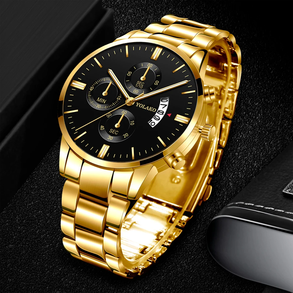 Mens Luxury Sports Watches Fashion Men Business Stainless Steel Quartz Wristwatch Man Calendar Casual Gold Bracelet часы мужские