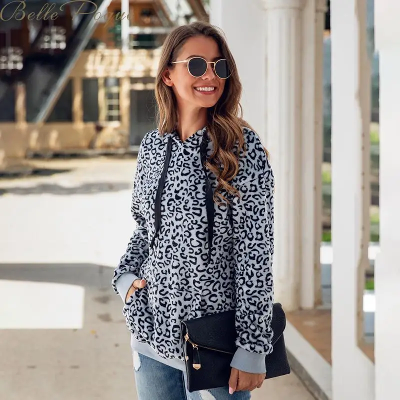 Belle poque новые толстовки женские леопардовые школьные свитшоты с капюшоном пуловеры с карманами Женская Повседневная Корейская уличная верхняя одежда