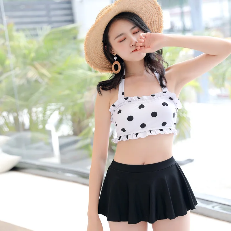 

Lovely Wave Point Conservative Skinny High Waist Small Chest Gather Together Girl Student On Vacation Full Skirt Fission