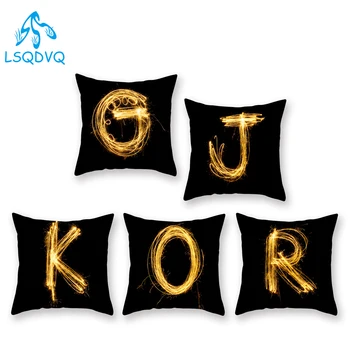 

Nordic Style 100% Polyester Black Gold Letter English Alphabet Throw Pillows Case Sofa Home Decor Cushion Cover Pillowcase