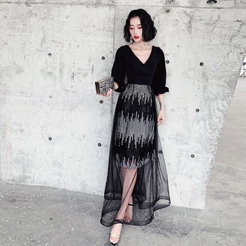 

Sexy Chinese Prom Dress Noble V-neck Cheongsam Large Size 3XL Formal Party Mesh Gown Persepective Qipao Long Slim Robe De Soiree