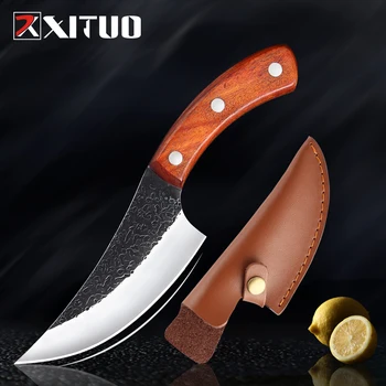 

XITUO Kitchen knife 5 inch Full Tang Handmade Forged Butcher Knife Kitchen Chef Knife Meat Cleaver Knife With Leather Sheath