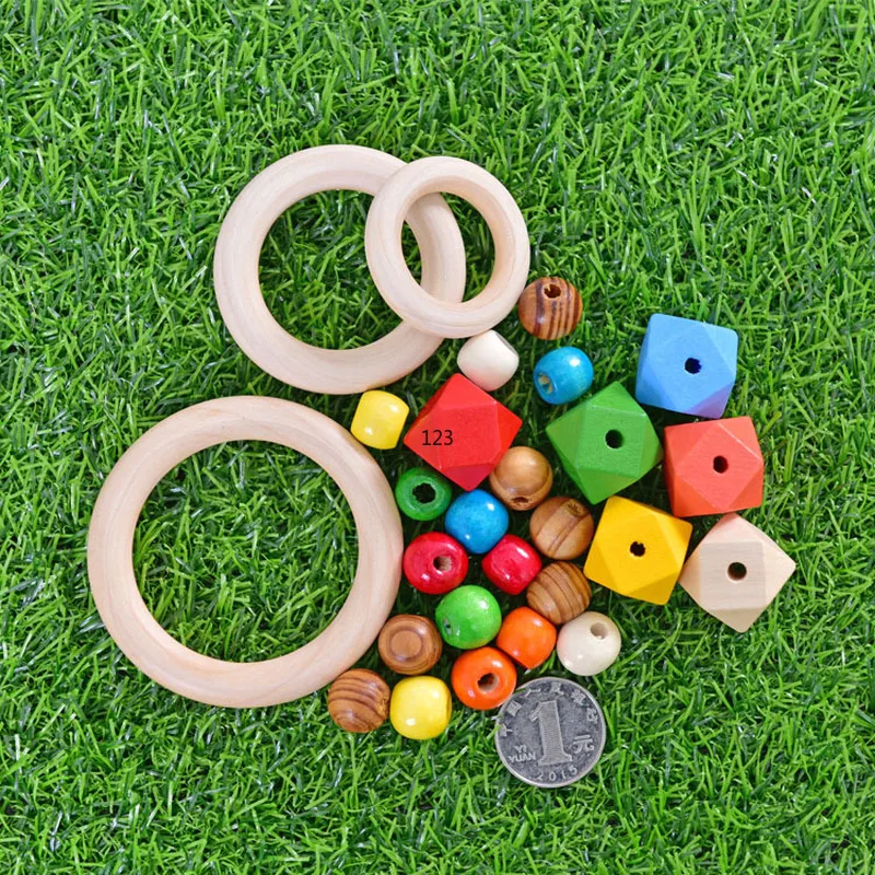 Natural Wood Teething Beads Wooden Ring Stick Children Kids DIY Wooden Jewelry Making Crafts Dreamcatcher Macrame Accessories