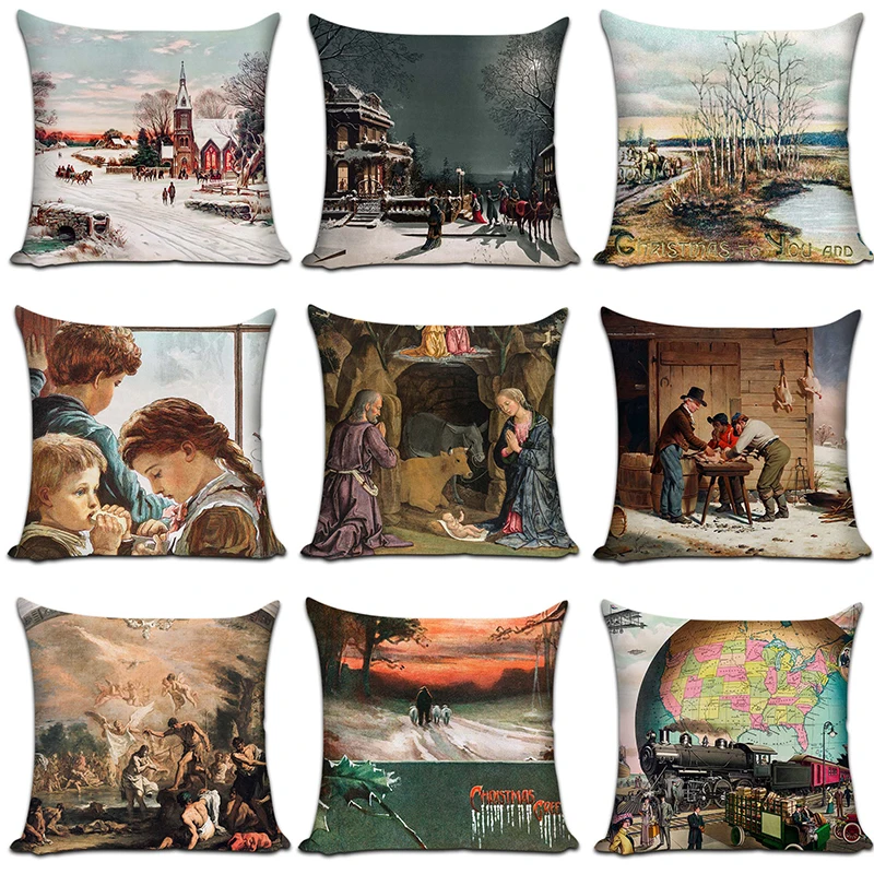 

Oil Painting Cushion Cover For Living Room Sofa Pillow Case 45*45 Linen Decorative Pillows Home Decor Kussenhoes Home Decor
