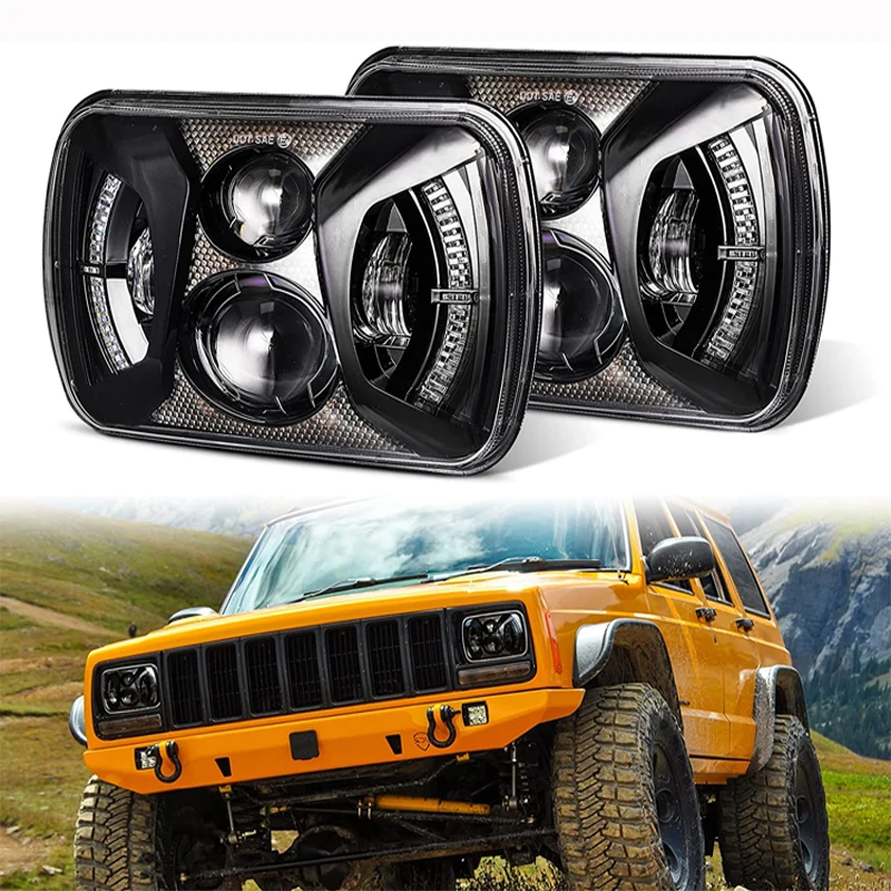 VOSICKY Daymaker un par de focos delanteros cuadrados con haz bajo y luces  led para camioneta de 5 x 7 pulgadas para jeep Wrangler YJ, Cherokee XJ