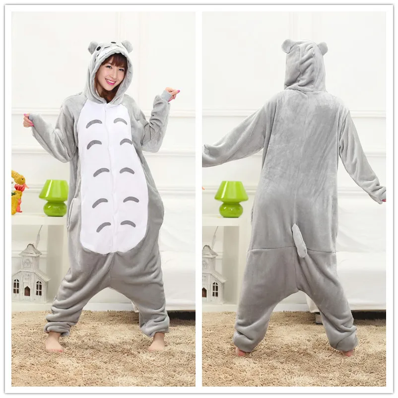 Totoro Зимняя Пижама для взрослых kuguurumi, комплект одежды для сна с капюшоном и рисунком панды из мультфильма для женщин и мужчин, Рождественская теплая фланелевая домашняя одежда - Цвет: Totoro