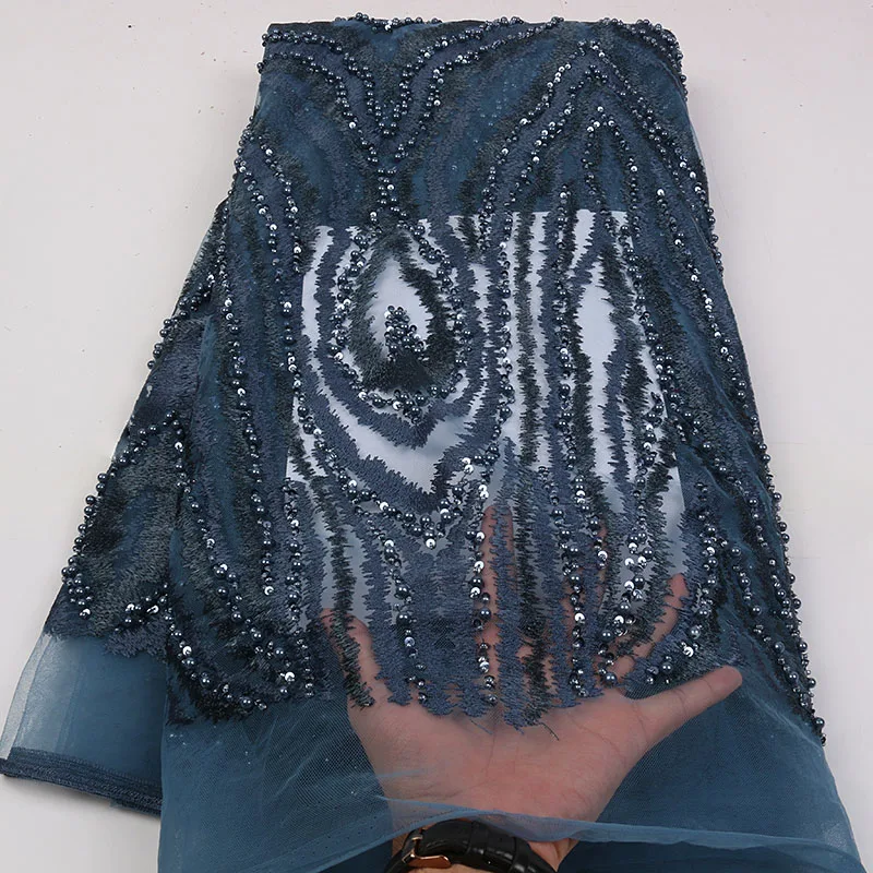 Кружевная ткань ручной работы с бусинами кружевная в африканском стиле