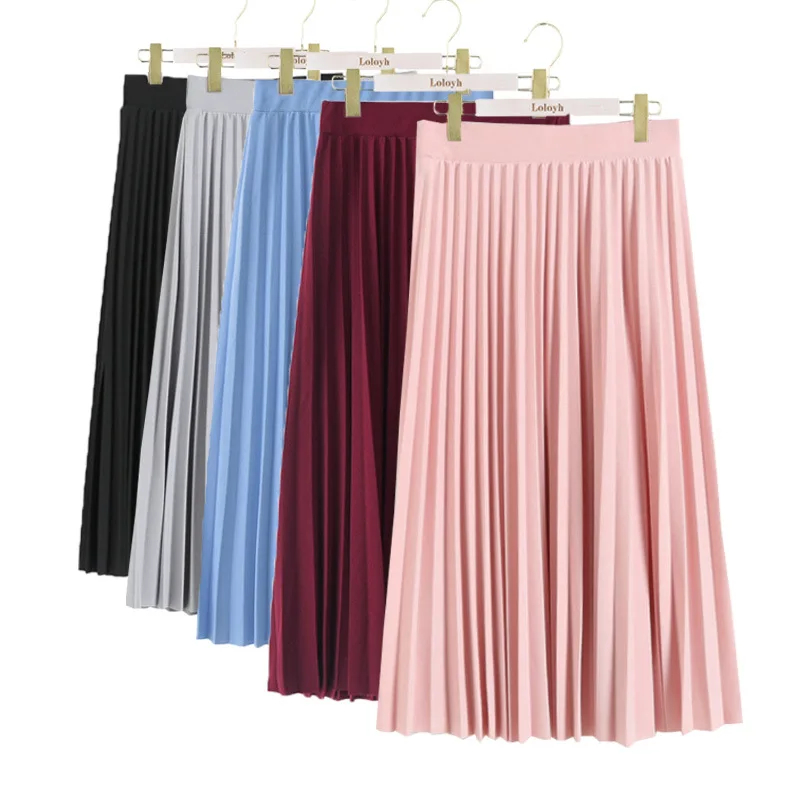 

Beautiful Pleated Skirt Women Clothing Fashion Autumn Winter Korean High Waist Long Maxi Skirt Female gray Black Pink 2020