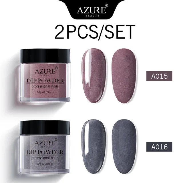Azure beauty, 2 шт./лот, блестящая пудра для погружения, впитывающая основа, активатор, голографический блестящий порошок, голубой цвет, для украшения ногтей, натуральный, сухой - Цвет: 10