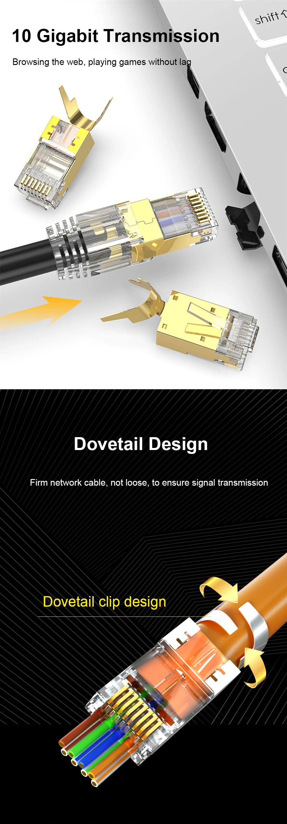 ONTi-Conector de cabo de rede banhado a