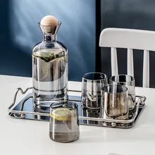 5 pz/set vasi d'acqua Set caraffa in vetro coperchio in legno Decanter brocca vino whisky birra succo Set bollitori per acqua potabile