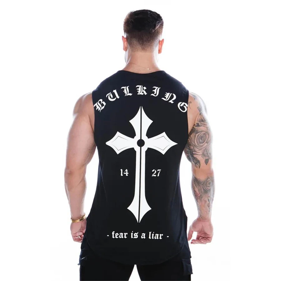

2019 New Brand Mens bodybuilding Tank Tops Men Breathable Vests Men's Cotton Fitness Gyms Top Men Gyms mens tank top M-XXXL