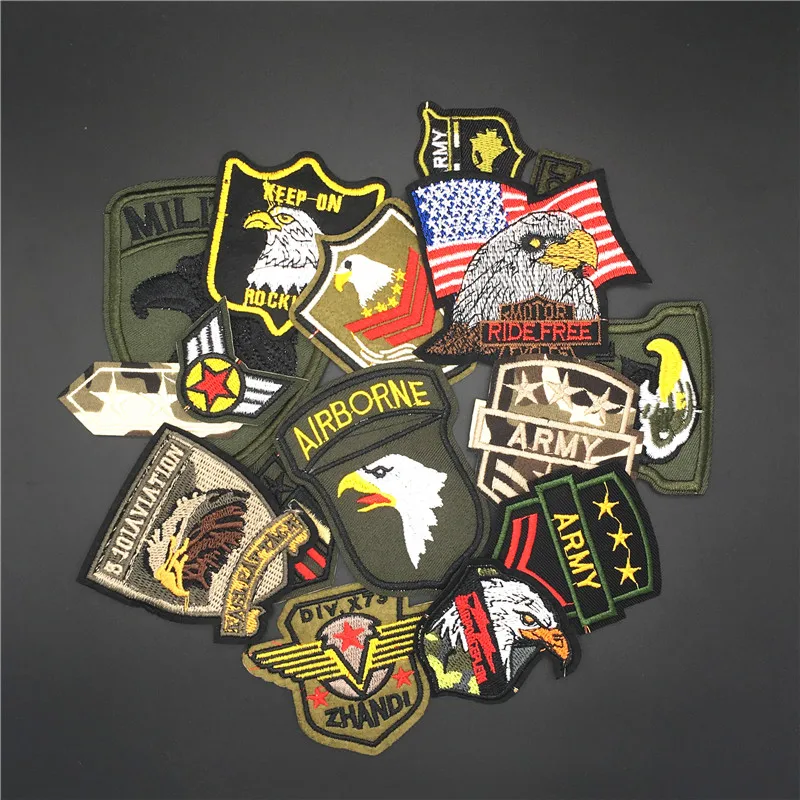 

16pcs /lot Army Military Patches For Clothes Embroidered Tactical Morale Iron On Badges parches militares for Jeans jacket