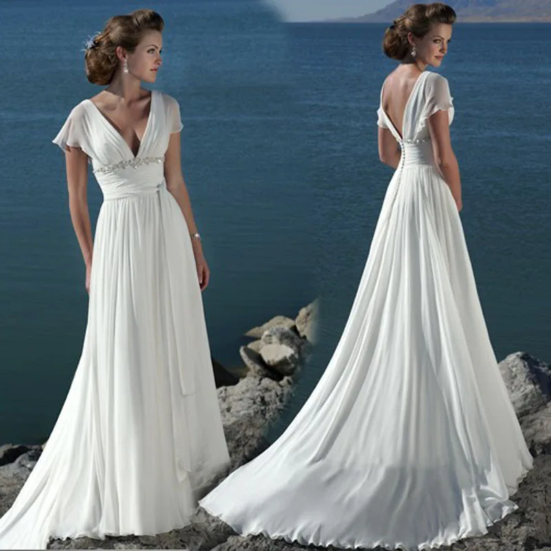 Летнее платье с v-образным вырезом и коротким рукавом Casamento vestido de noiva, Пляжное Платье, горячая Распродажа, свадебное платье, платья для матери невесты
