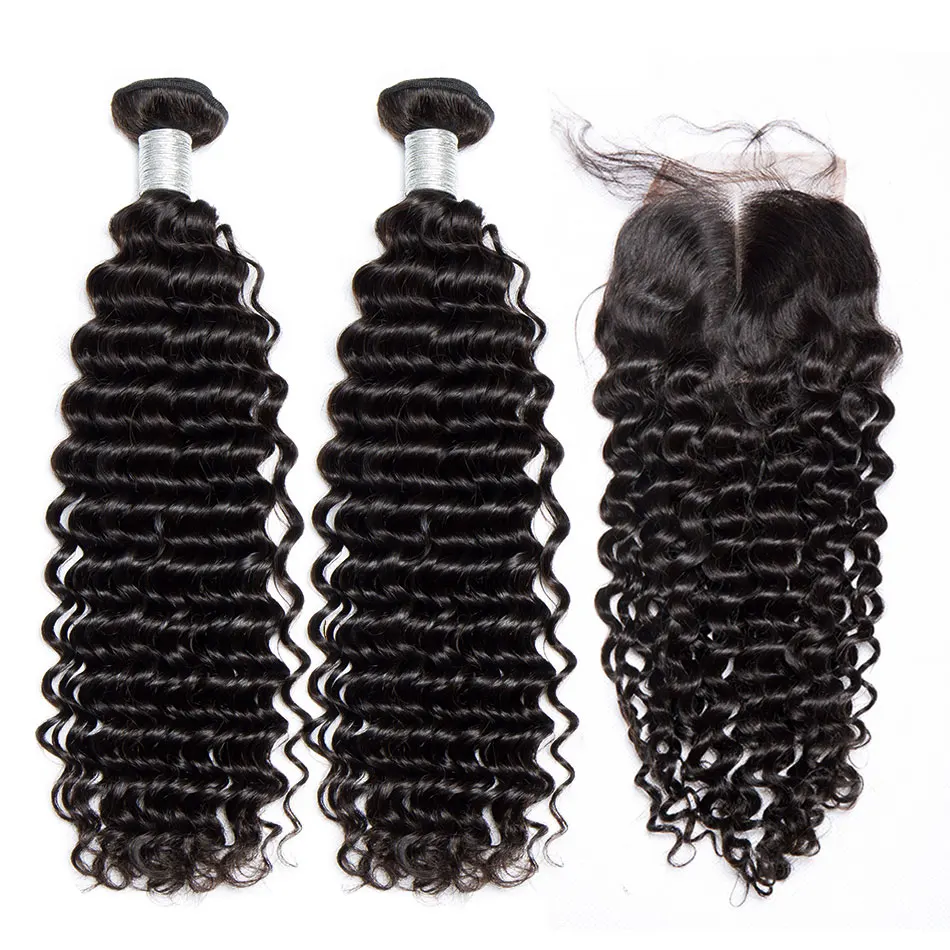 

Alibele Malaysian Deep Wave Curly Bundles With Closure Remy Human Hair Extension Malaysian Human Hair 3 Bundle With Lace Closure