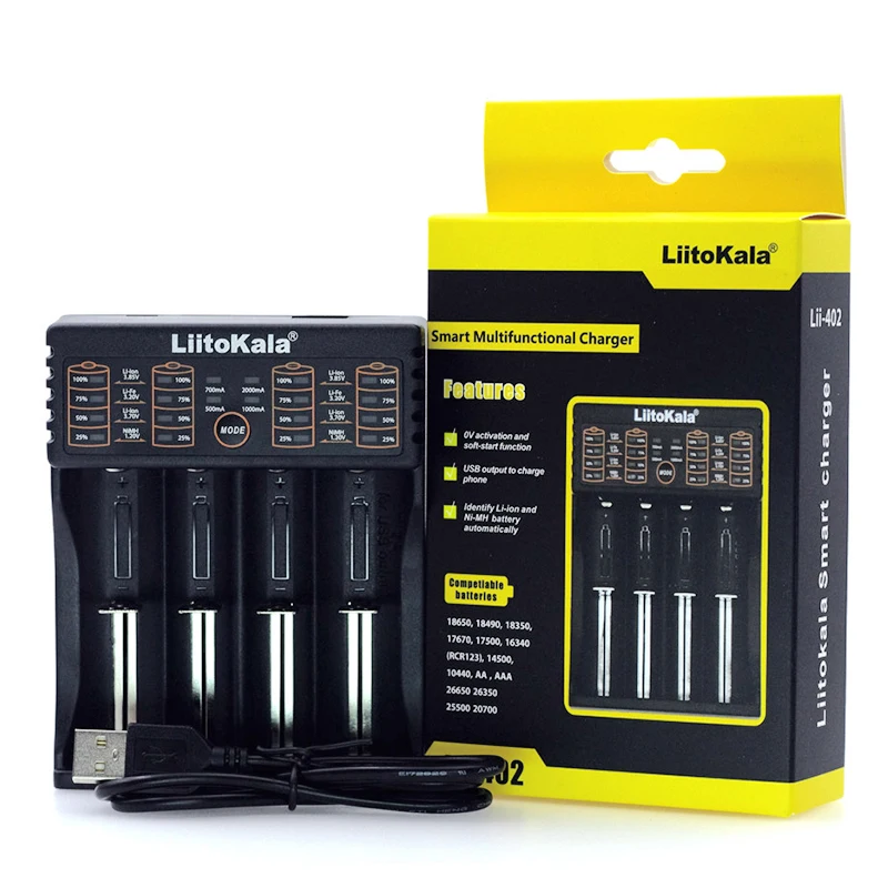 Battery Charger Liitokala Lii-402 18650 battery Charger, Charging 18650 1.2V 3.7V 3.2V AA / AAA 26650 10440 16340 NiMH Lithium Battery Charger