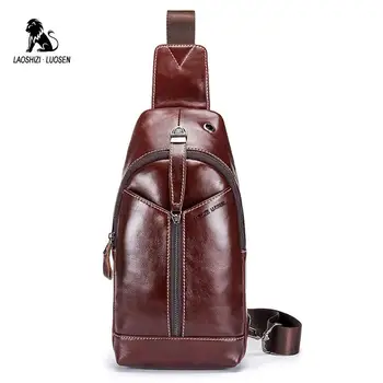 

LAOSHIZI LUOSEN Fashion Genuine Leather Crossbody Bags Men Small Brand Music Messenger Bags Male Shoulder Bag Chest Bag for Men