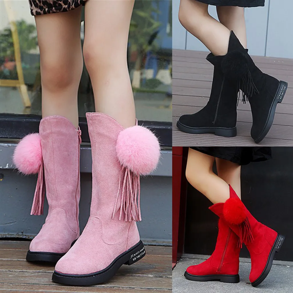 Winter Boots Toddler Infant Kids Baby Girls Snow Boots Princess Shoes Fashion Plush Ball Tassel Boots Fashion Sneakers