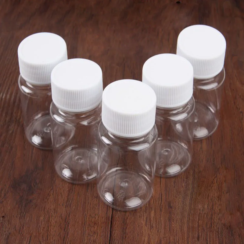 10PCS 15ml/20ml/30ml/100ml 플라스틱 애완 동물 명확한 빈 인감 병 고체 분말 의학 알약 약병 컨테이너 시약 포장 병