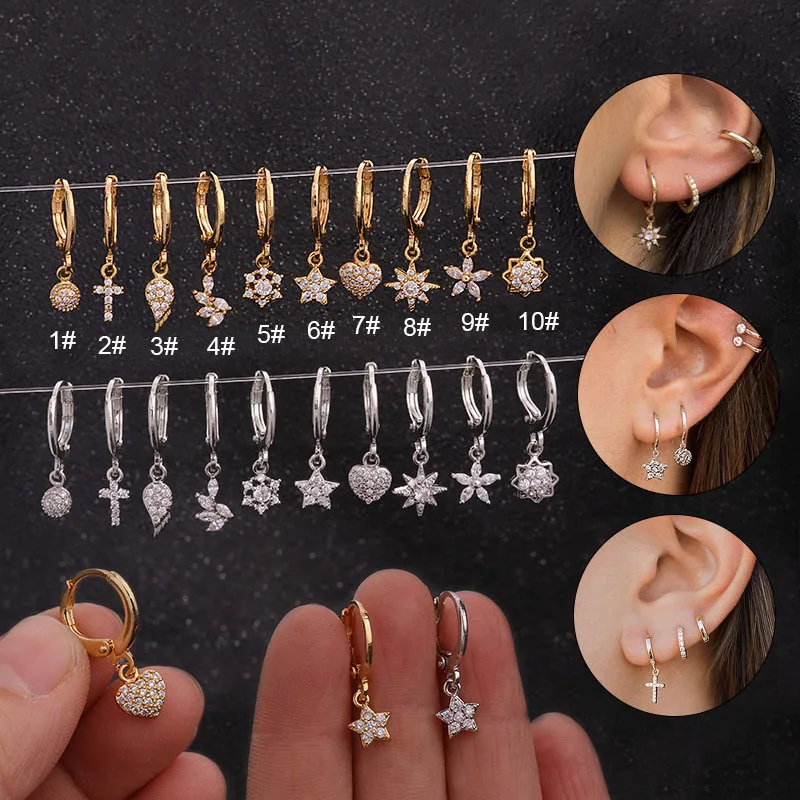 Crystal Zircon Earring Hoops Pendant Helix Ear Cartilage Body Piercing Jewelry# 
