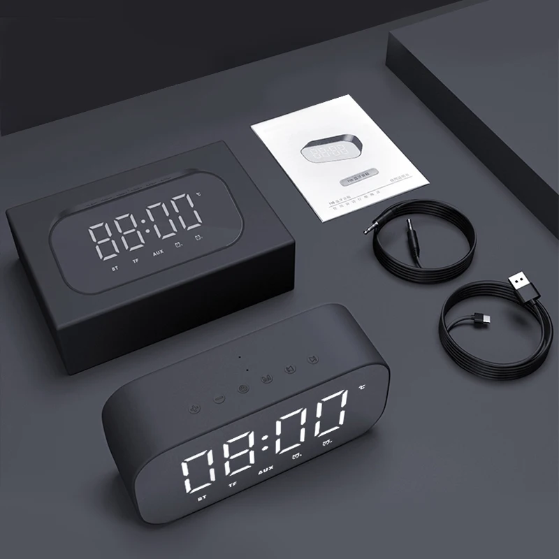 Bluetooth динамик с fm-радио светодиодный Будильник с зеркалом сабвуфер музыкальный плеер Повтор Настольные часы беспроводные