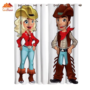 

Couple Cowboy Animation Comics Characters Window Curtains Living Room Outdoor Fabric Drapes Curtain Home Decor
