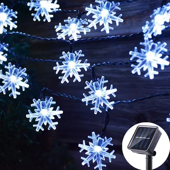 

-LED Solar Snowflake Lighting Chain Courtyard Garden Holiday Small Colored Lights Christmas Tree Decorative Lamp Flashing Light
