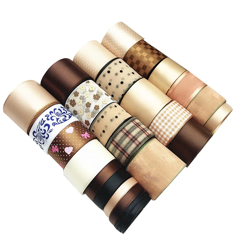 

New Style! DIY Ribbon Set---Champagne and Coffee Color Mix Ribbon Set ( total 25 yards)
