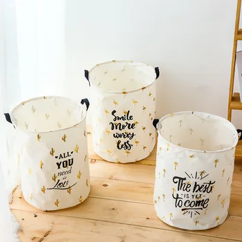 

Brand Newcartoon storage bucket foldable cotton and linen laundry basket household sundries sorting storage box