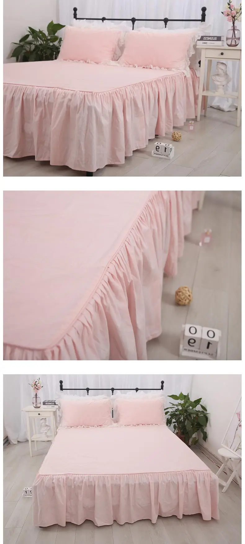 Korean princess solid color pink bed skirt pure cotton bedspread 40/45cm height bed apron покрывало free shipping YYX