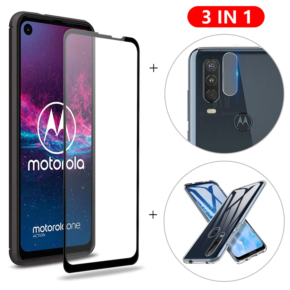 3 в 1 стекло + чехол для Motorola Moto ONE Vision макро Zoom защита экрана закаленное камеры One |