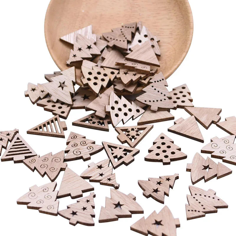 50Pcs/lot Christmas Wooden Blocks Tree Hanging Ornament Santa Claus Elk Snowflake Xmas Decorations New Year Kids Favor Decor