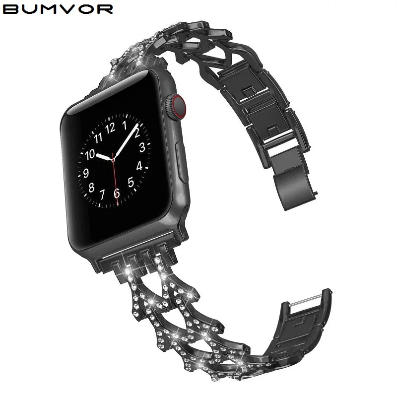 Ремешок из нержавеющей стали розового золота для Apple Watch стразы бриллианты 38 мм 42