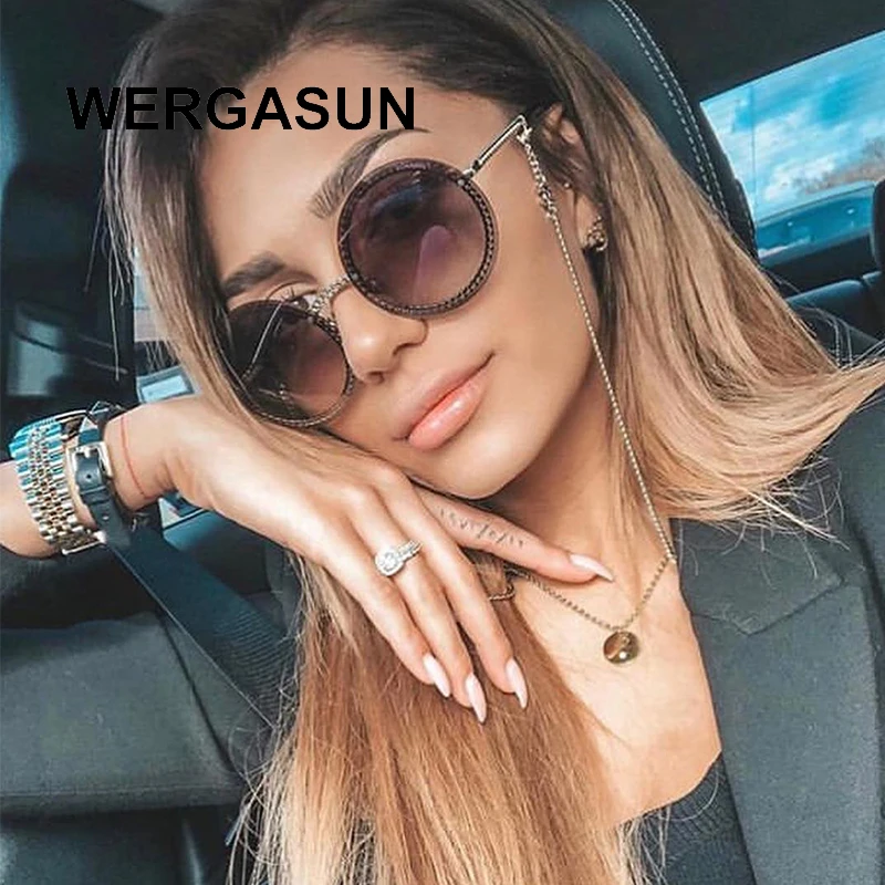 Круглые Солнцезащитные очки бренда WERGASUN женские Винтажные без оправы