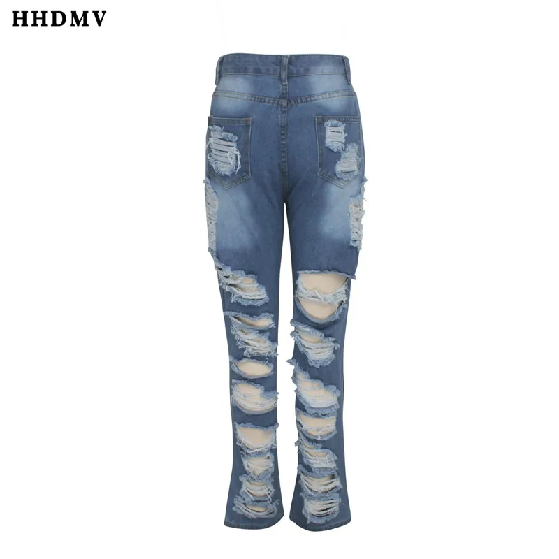 HHDMV HSF2061 снижение возраста личности хип-хоп стиль длинные джинсовые штаны Высокая талия пуговицы сломанная дыра Маленькие ноги брюки