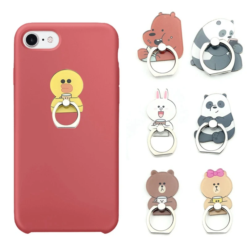 

360 Degree Rotating Cartoon Creative Couple Chicken Rabbit Bear Toast Mobile Phone Ring Bracket For IPhone6s 7 8p Xs Max Xr