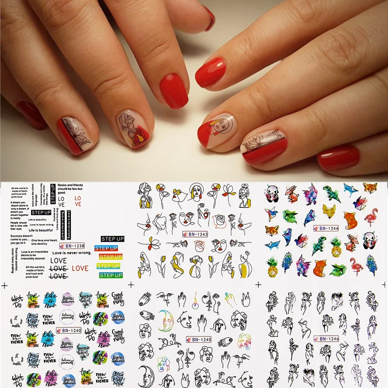

1 Sheet Nail Sticker Slider Sexy Girl Black Abstract Water Transfer Decals 3D DIY Nail Art Decorations Tips Manicure Paper
