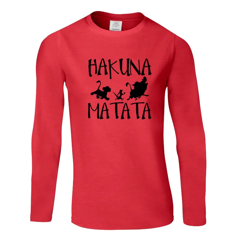 HAKUNA MATATA, Король Лев, Simba, мужские футболки размера плюс, Длинные мужские футболки, осенние мужские футболки с длинным рукавом, мужские футболки - Цвет: red