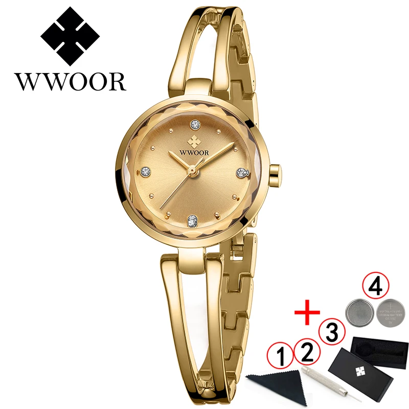 WWOOR Women Watch Famous Luxury Brands Dress Small Dial Ladies Wrist Watches Diamond Gold For Montre Femme 2020 | Наручные часы