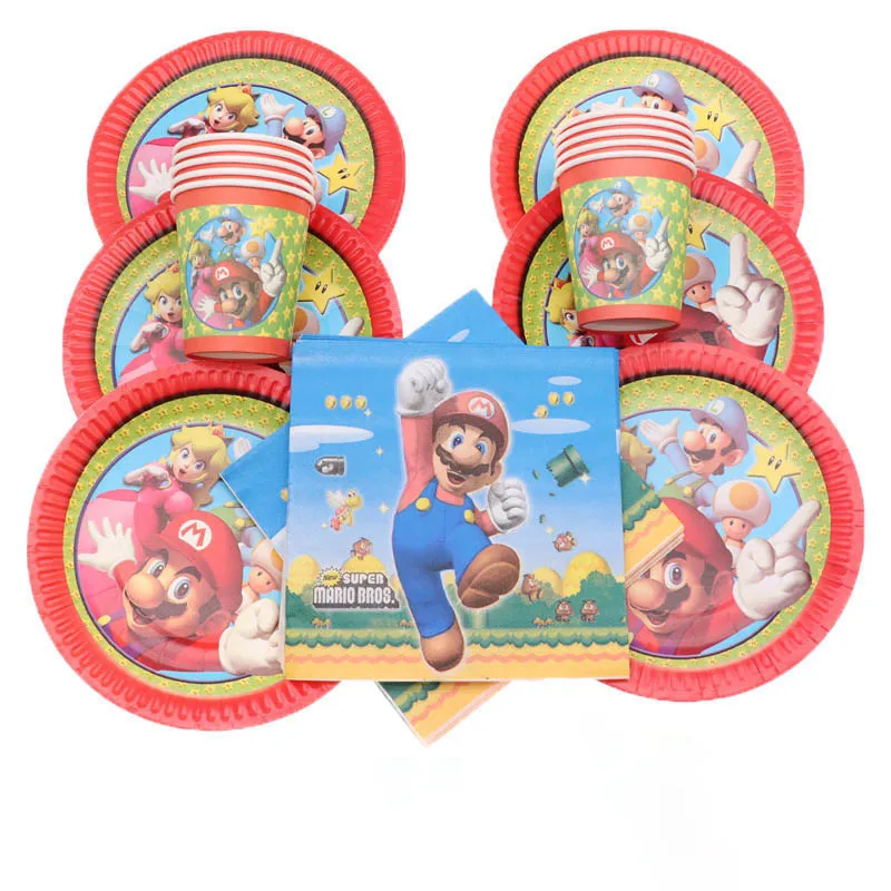 Tema de Súper Mario vajilla de decoración de fiesta plato y vaso de papel servilletas mantel Banner fiesta de bienvenida para el futuro bebé niños fiesta de cumpleaños Shower festejo